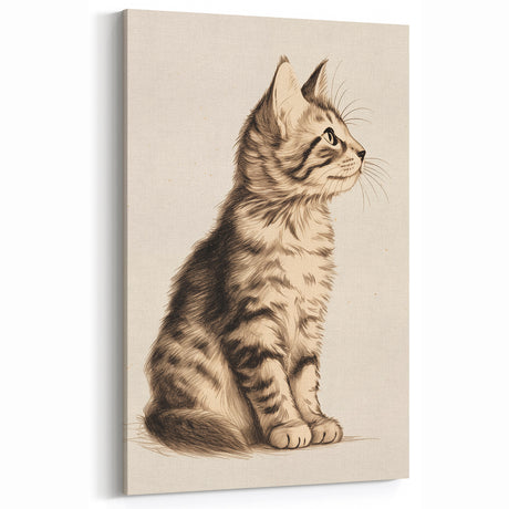 Vintage Animal Art: Cat Illustration Wall Decor – Retro Pet Art