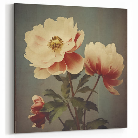 Vintage Botanical Art Prints – Peony Floral Illustration with Pastel Tones