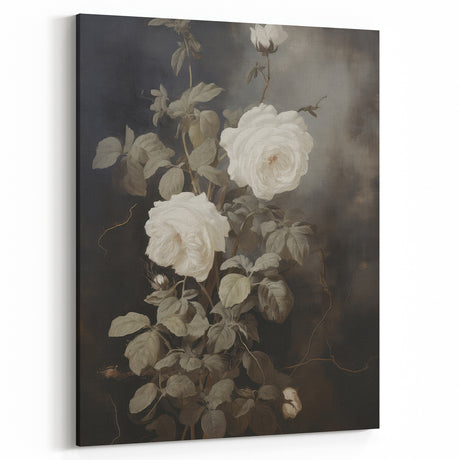 Vintage Botanical Art Prints: White Roses in Bloom