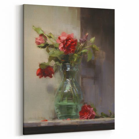 Vintage Botanical Art Prints: Vase of Red and Pink Flowers