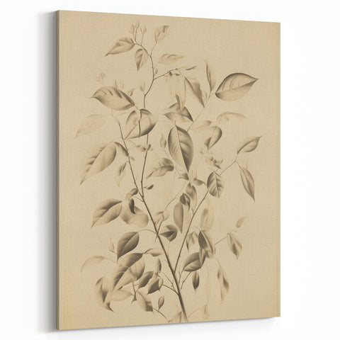 Vintage Botanical Art Prints: Soft Leaves in Beige
