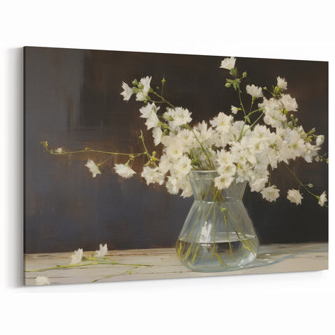 Vintage Botanical Art Prints – White Flowers in Glass Vase Illustration