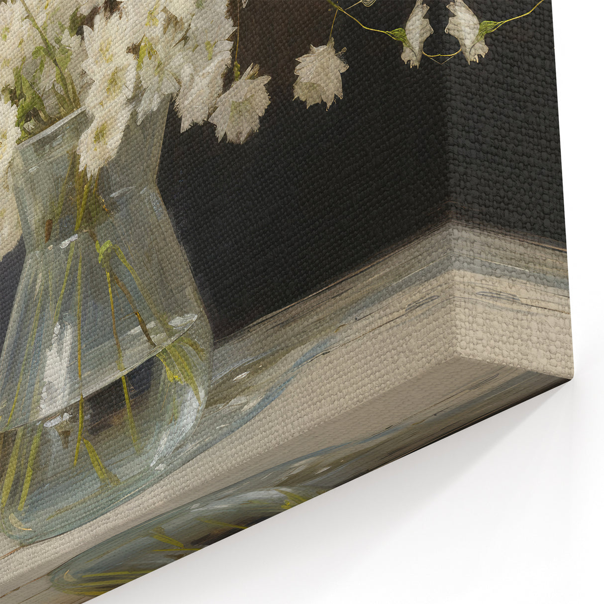 Vintage Botanical Art Prints – White Flowers in Glass Vase Illustration