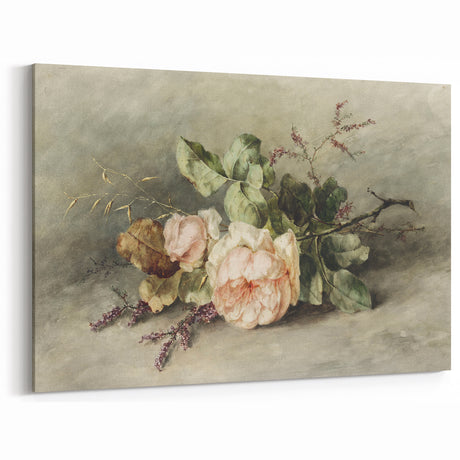 Vintage Floral Art – Soft Peach Roses & Greenery Wall Print