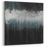 Modern Abstract Painting – Teal & White Dripping Canvas Wall Art