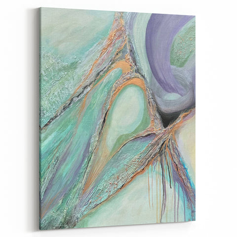 Contemporary Abstract Art – Soft Green & Lilac Textured Painting