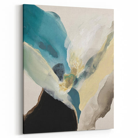 Abstract Canvas Wall Art – Teal & Beige Organic Modern Painting