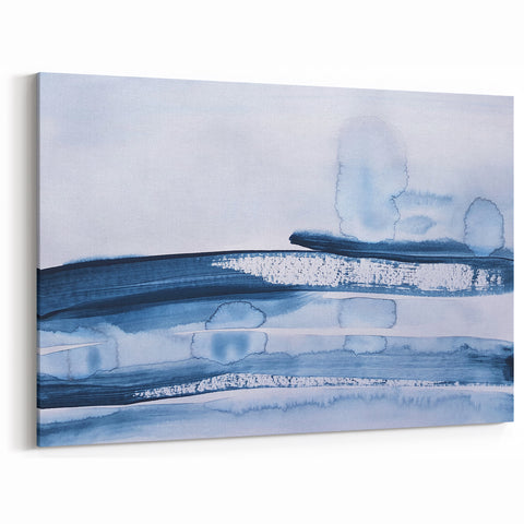 Serene Moody Modern Wall Art – Abstract Blue & White Canvas Print
