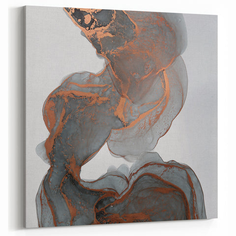 Fluid Moody Modern Wall Art – Abstract Gray & Copper Canvas