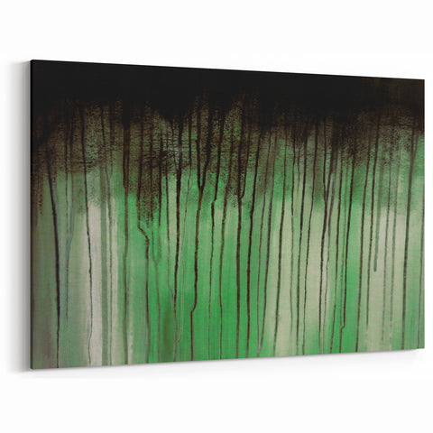 Large Abstract Wall Art – Moody Green & Black Drip Canvas Print