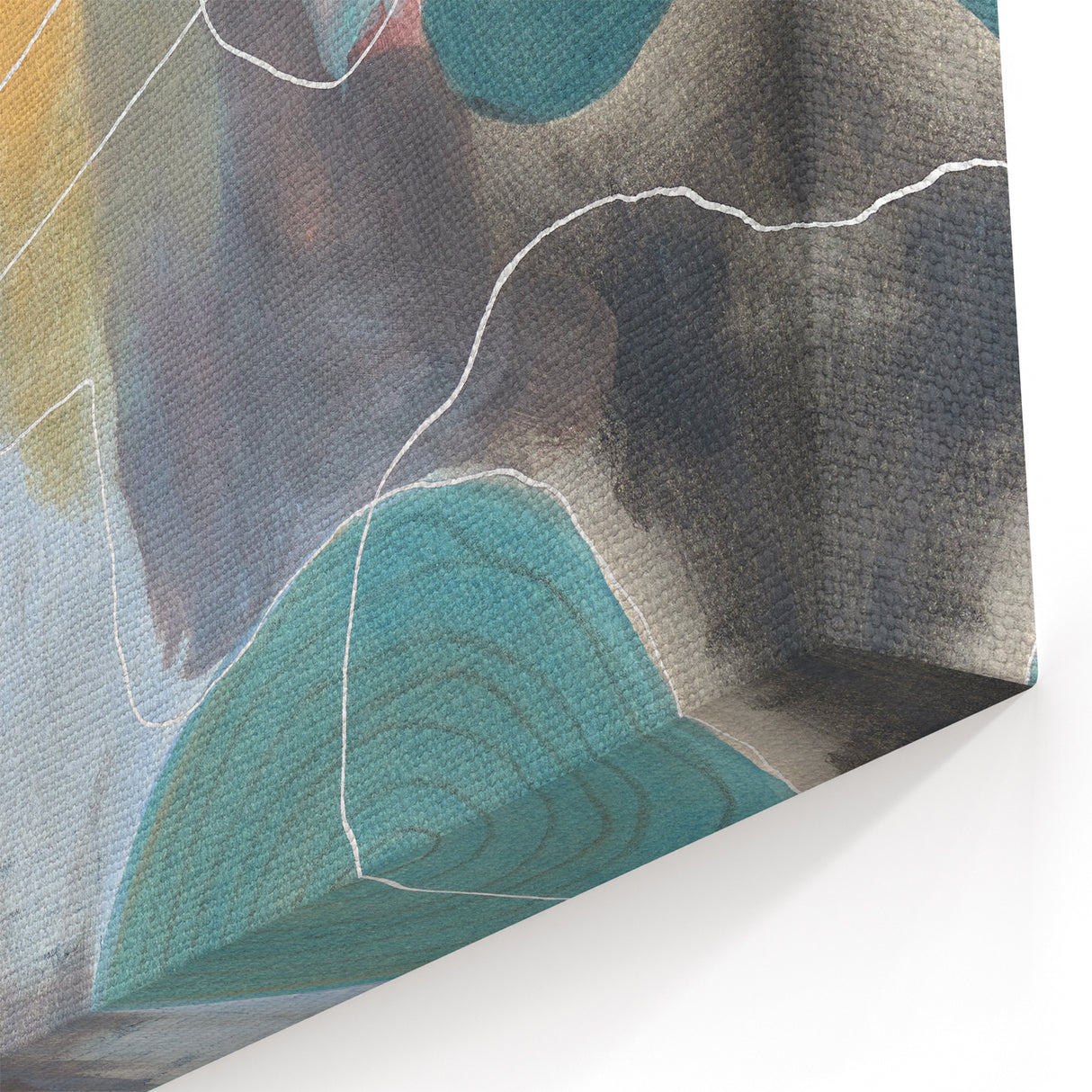 Modern Abstract Painting – Elegant Canvas in Teal, Gold & Soft Pink