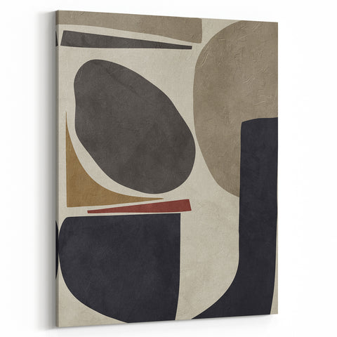 Modern Abstract Painting – Geometric Canvas in Beige & Dark Gray