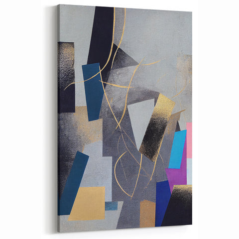 Moody Modern Wall Art – Geometric Abstract Painting in Navy & Gold