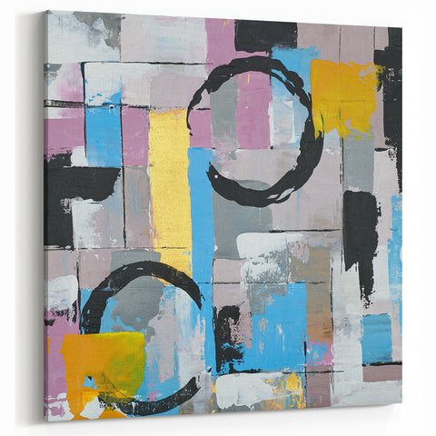 Abstract Canvas Wall Art – Modern Art Print in Blue, Lilac & Yellow