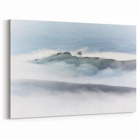 Large Abstract Wall Art – Serene Landscape Print in White & Gray