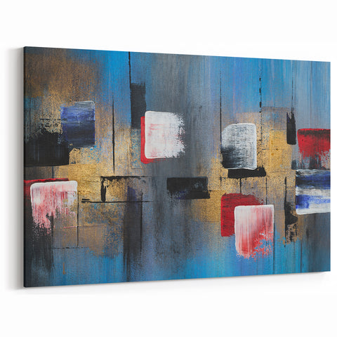 Abstract Wall Art – Large Modern Canvas in Blue, Gold & Red