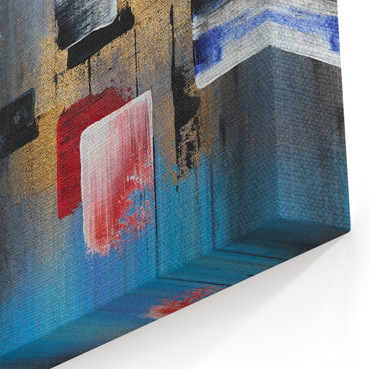 Abstract Wall Art – Large Modern Canvas in Blue, Gold & Red