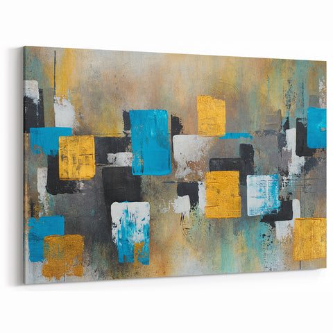 Modern Abstract Paintings – Large Canvas in Teal, Gold & Black
