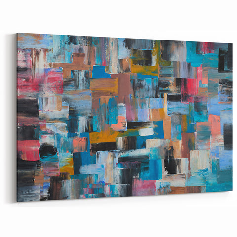 Large Abstract Wall Art – Moody Modern Canvas in Teal, Red & Brown