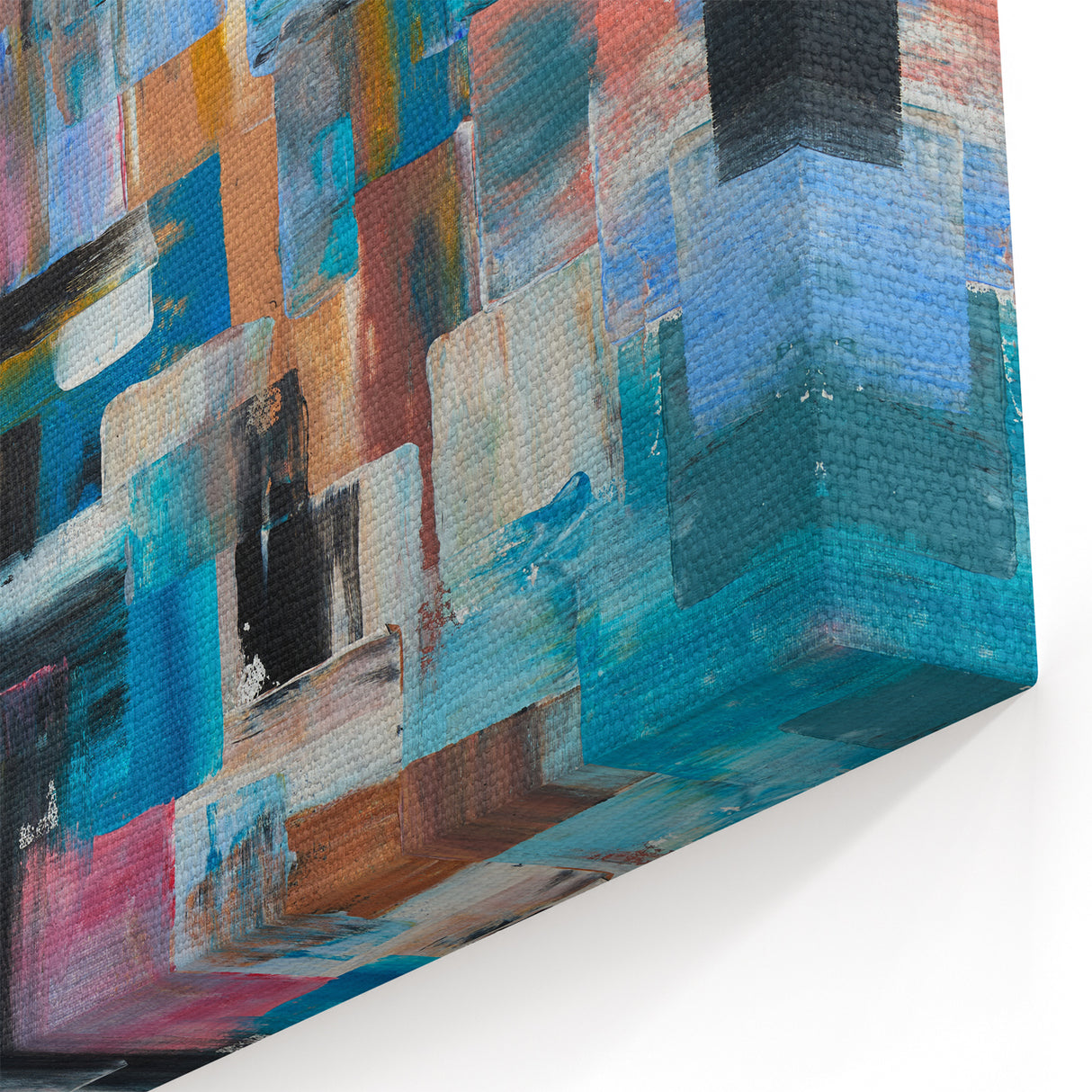 Large Abstract Wall Art – Moody Modern Canvas in Teal, Red & Brown