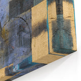 Abstract Moody Modern Wall Art - Blue, Gold & Black Geometric Design