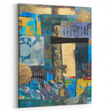 Bold Moody Modern Wall Art - Abstract Blue & Gold Geometric Print