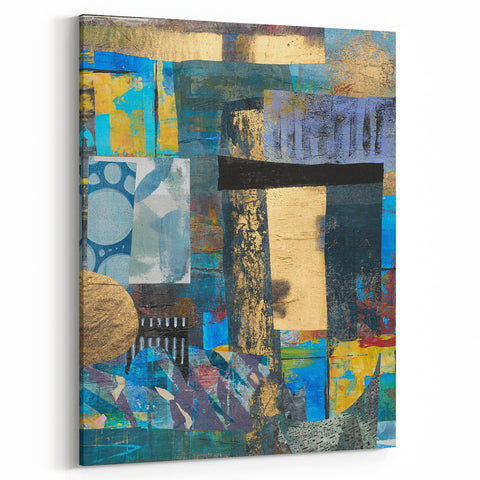 Bold Moody Modern Wall Art - Abstract Blue & Gold Geometric Print