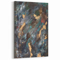 Dark Moody Modern Wall Art - Abstract Black, Teal & Gold Painting