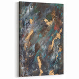 Dark Moody Modern Wall Art - Abstract Black, Teal & Gold Painting