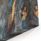 Dark Moody Modern Wall Art - Abstract Black, Teal & Gold Painting