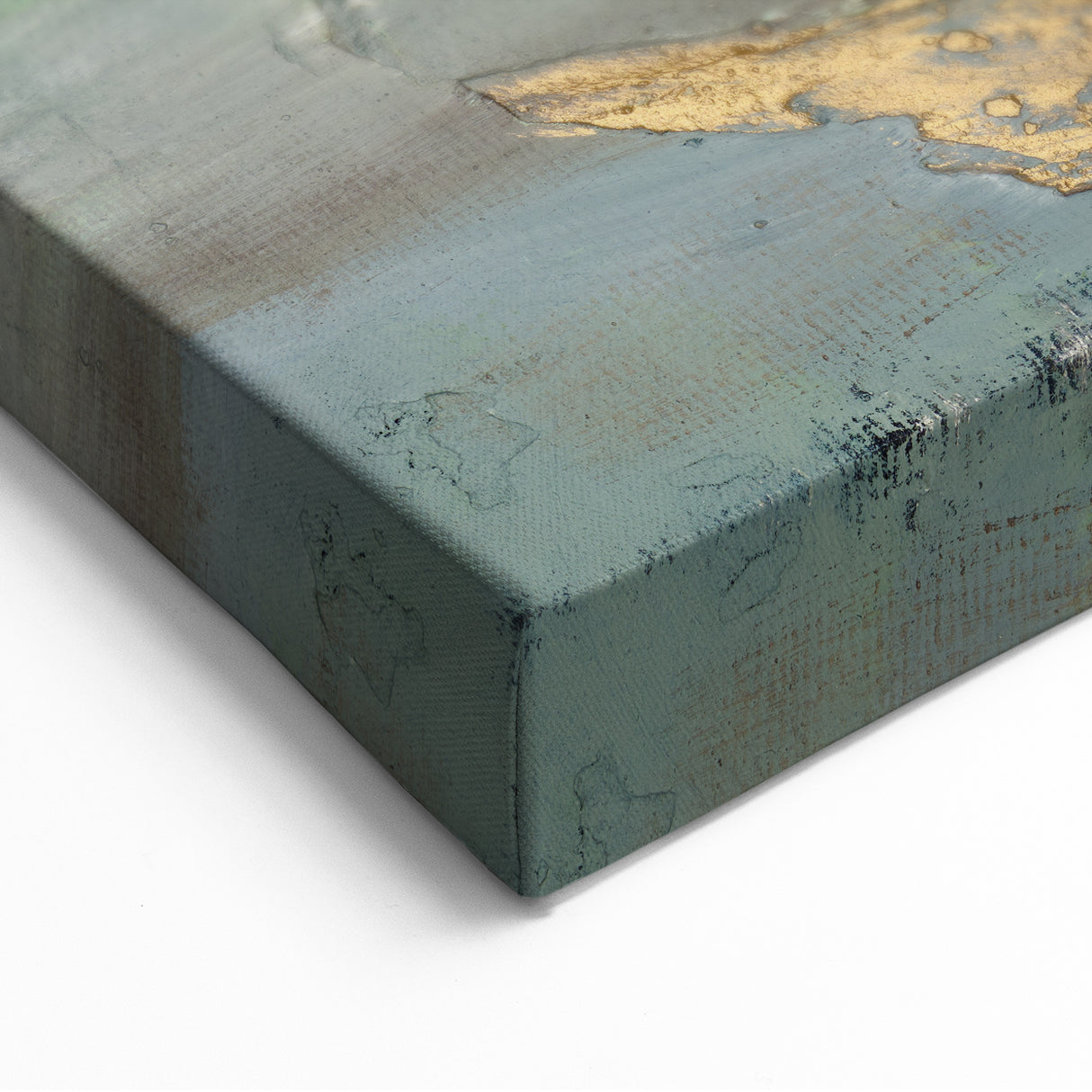 Elegant Moody Modern Wall Art - Abstract Teal, Gold & Gray Print