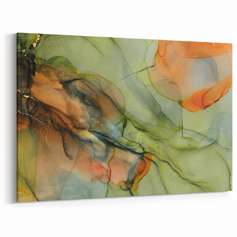 Organic Moody Modern Wall Art - Abstract Green, Gold & Orange Print