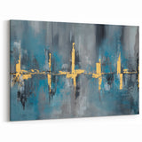 Skyline Moody Modern Wall Art - Abstract Blue, Gold & Gray Print