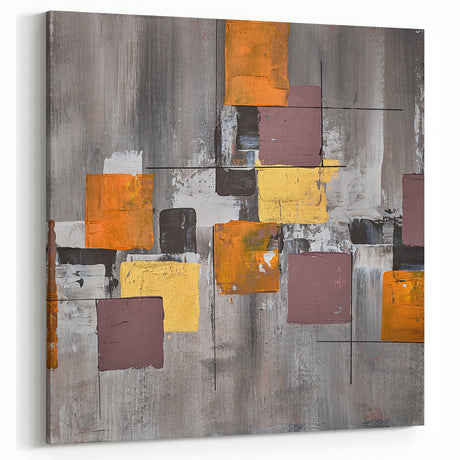 Geometric Moody Modern Wall Art - Abstract Gray, Gold & Orange Print