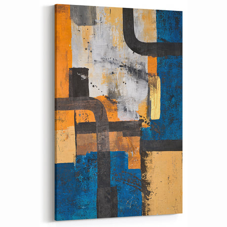 Moody Modern Wall Art – Abstract Canvas with Bold Blue & Gold