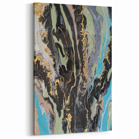 Large Abstract Wall Art – Moody Fluid Painting with Gold Accents