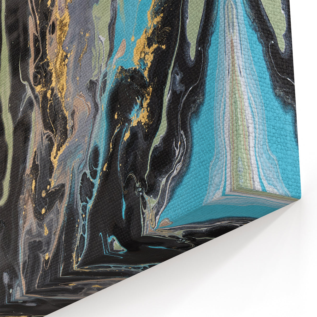 Large Abstract Wall Art – Moody Fluid Painting with Gold Accents