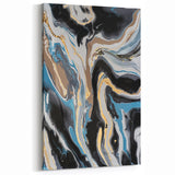 Modern Abstract Paintings – Fluid Gold and Blue Swirl Wall Art