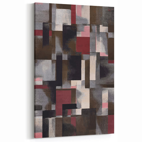 Contemporary Abstract Art – Geometric Canvas in Brown & Burgundy