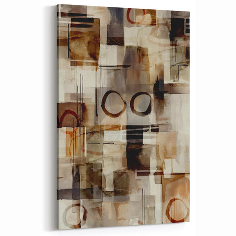 Abstract Canvas Wall Art – Earthy Geometric Painting in Beige & Brown