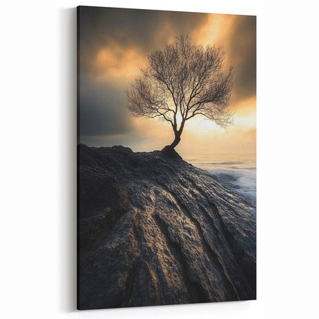 Dramatic Lone Tree at Sunset – Nature Art Print