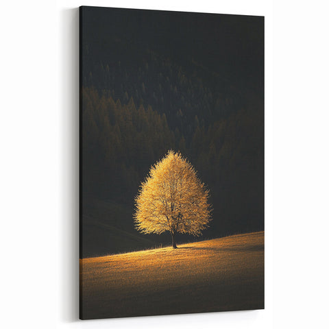 Golden Tree in Spotlight – Majestic Nature Art Print