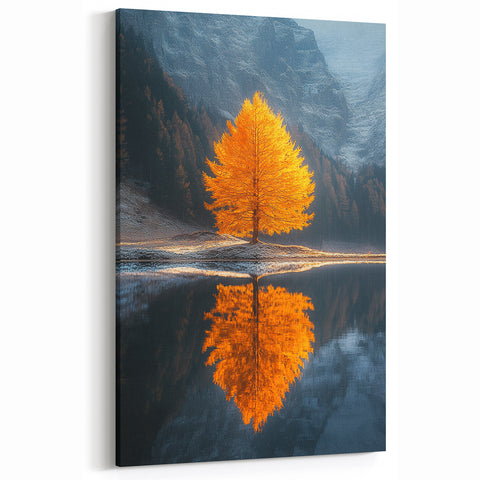 Golden Tree Reflection – Majestic Nature Landscape Art Print