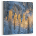 Golden Trees in Snowy Mountains – Winter Nature Art Print