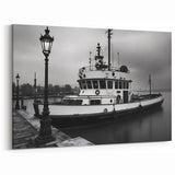 Vintage Tugboat in Fog – Black & White Fine Art Photography Print