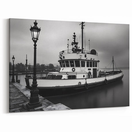 Vintage Tugboat in Fog – Black & White Fine Art Photography Print