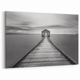 Serene Pier and Solitary House – Minimalist Black & White Wall Art