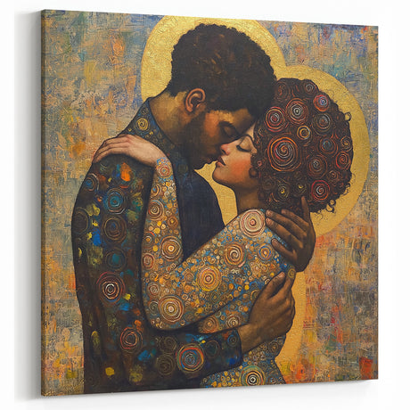Elegant Figurative Wall Decor – Romantic Golden Embrace Painting