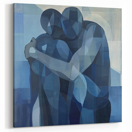 Emotional Abstract Figurative Wall Art – Embrace in Blue