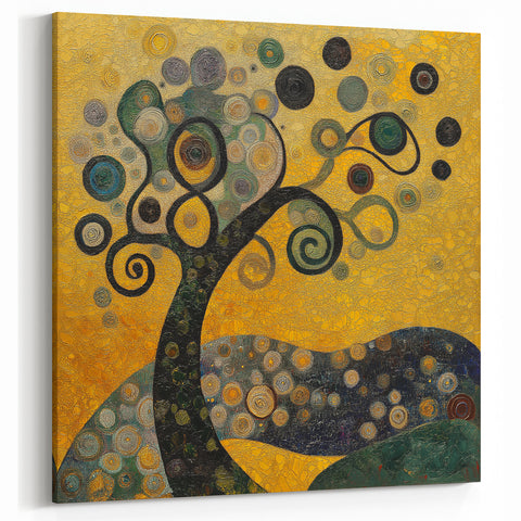 Golden Abstract Floral Wall Art – Modern Botanical Canvas Print